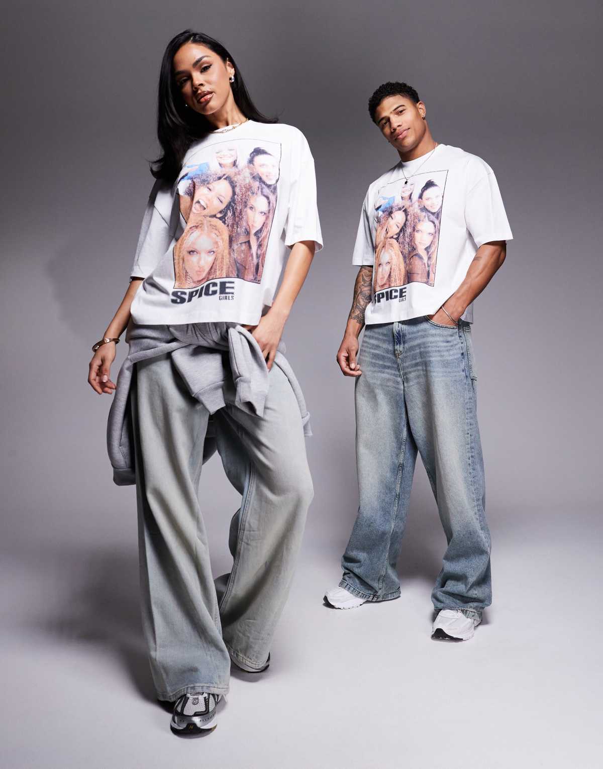 ASOS DESIGN unisex boxy oversized t-shirt with The Spice Girls prints in white