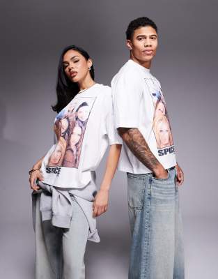 Asos Design Unisex Boxy Oversized T-shirt With The Spice Girls Prints In White