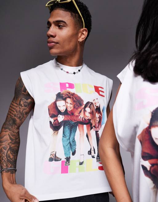 ASOS DESIGN unisex boxy oversized vest with The Spice Girls print in white, 4 of 4