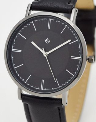 ASOS DESIGN unisex classic watch with monochrome face and faux leather strap in black