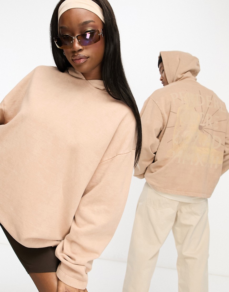 ASOS Design unisex co-ord oversized hoodie with back print in tan wash-Brown