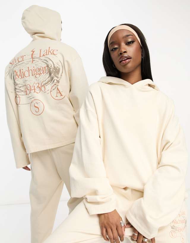 ASOS DESIGN - unisex co-ord oversized hoodie with front print in unbleached cotton