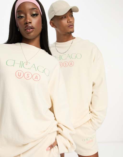 ASOS Design unisex co ord oversized sweatshirt with front print in beige