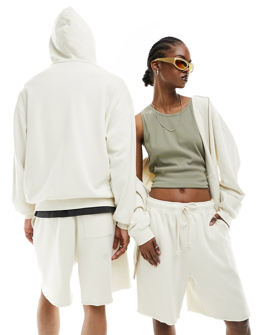 ASOS DESIGN unisex co-ord oversized zip through hoodie in washed beige-Neutral