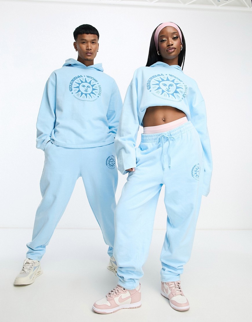 Asos Design Unisex Oversized Hoodie With Front Print In Blue Wash - Part Of A Set