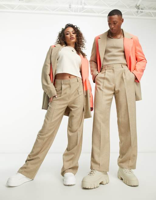 ASOS DESIGN Unisex colour block tailored straight suit pants in multi, 4 of 4