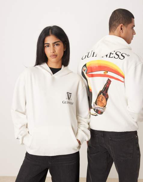 ASOS DESIGN - Unisex - Cremehvid afslappet hættetrøje med 'GUINNESS'-print - view 1