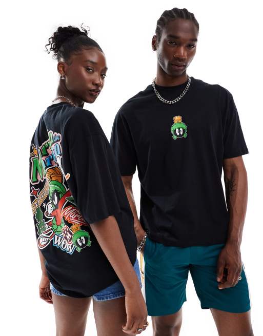 ASOS DESIGN Unisex – Czarny T-shirt oversize z licencjonowanym nadrukiem Looney Tunes Martian Marvin