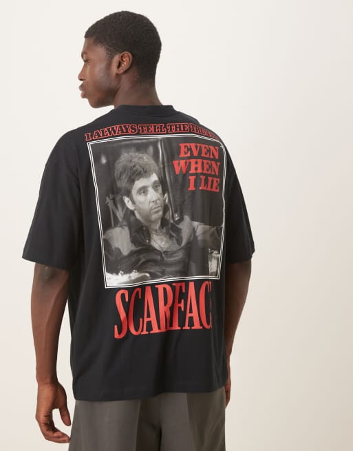 ASOS DESIGN Unisex – Czarny T-shirt oversize z nadrukiem Scarface, 2 z 4