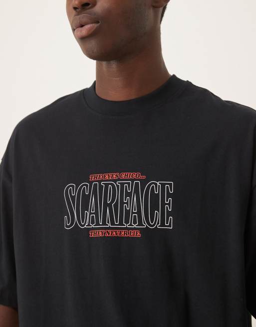 ASOS DESIGN Unisex – Czarny T-shirt oversize z nadrukiem Scarface, 3 z 4