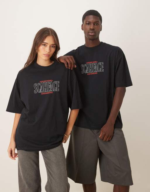 ASOS DESIGN Unisex – Czarny T-shirt oversize z nadrukiem Scarface, 4 z 4
