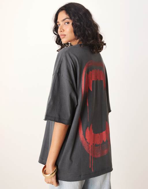 ASOS DESIGN Unisex – Czarny T-shirt oversize z nadrukiem z