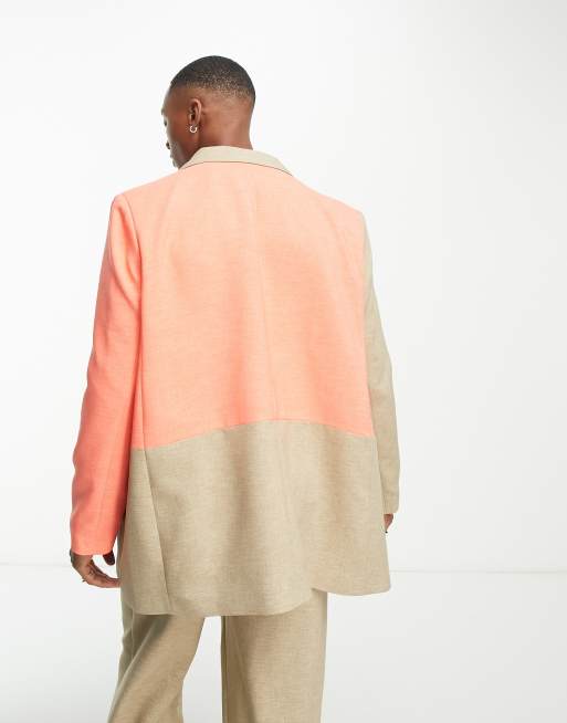 ASOS DESIGN – Unisex – Dad-Anzugblazer in mehrfarbigem Blockfarbendesign - BROWN, 2 von 4