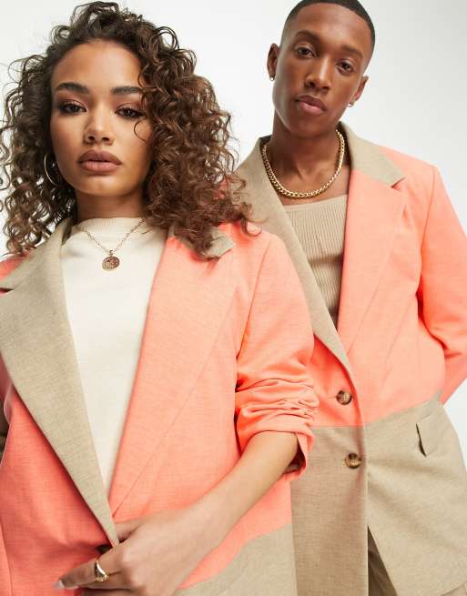 ASOS DESIGN – Unisex – Dad-Anzugblazer in mehrfarbigem Blockfarbendesign - BROWN, 3 von 4