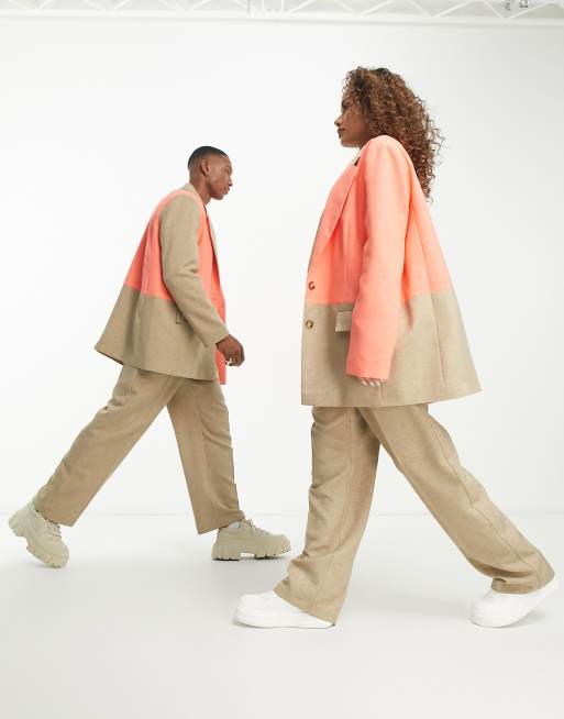 ASOS DESIGN – Unisex – Dad-Anzugblazer in mehrfarbigem Blockfarbendesign - BROWN, 4 von 4