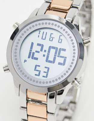 ASOS DESIGN unisex digital bracelet watch in silver with rose gold ...