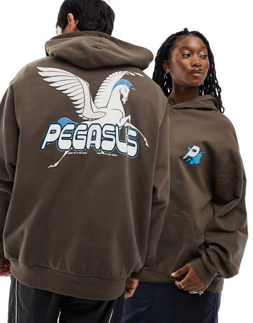 ASOS DESIGN Unisex – Disney – Brązowa bluza oversize z kapturem i dużą grafiką Pegaza z filmu „Herkules” na plecach 
