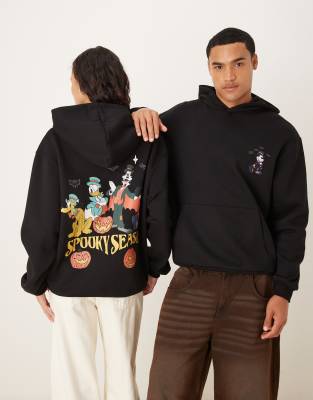 Asos Design Unisex Disney Halloween Oversized Hoodie With Mickey & Friends Prints In Black