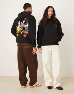 Asos Design Unisex Disney Halloween Oversized Hoodie With Mickey & Friends Prints In Black