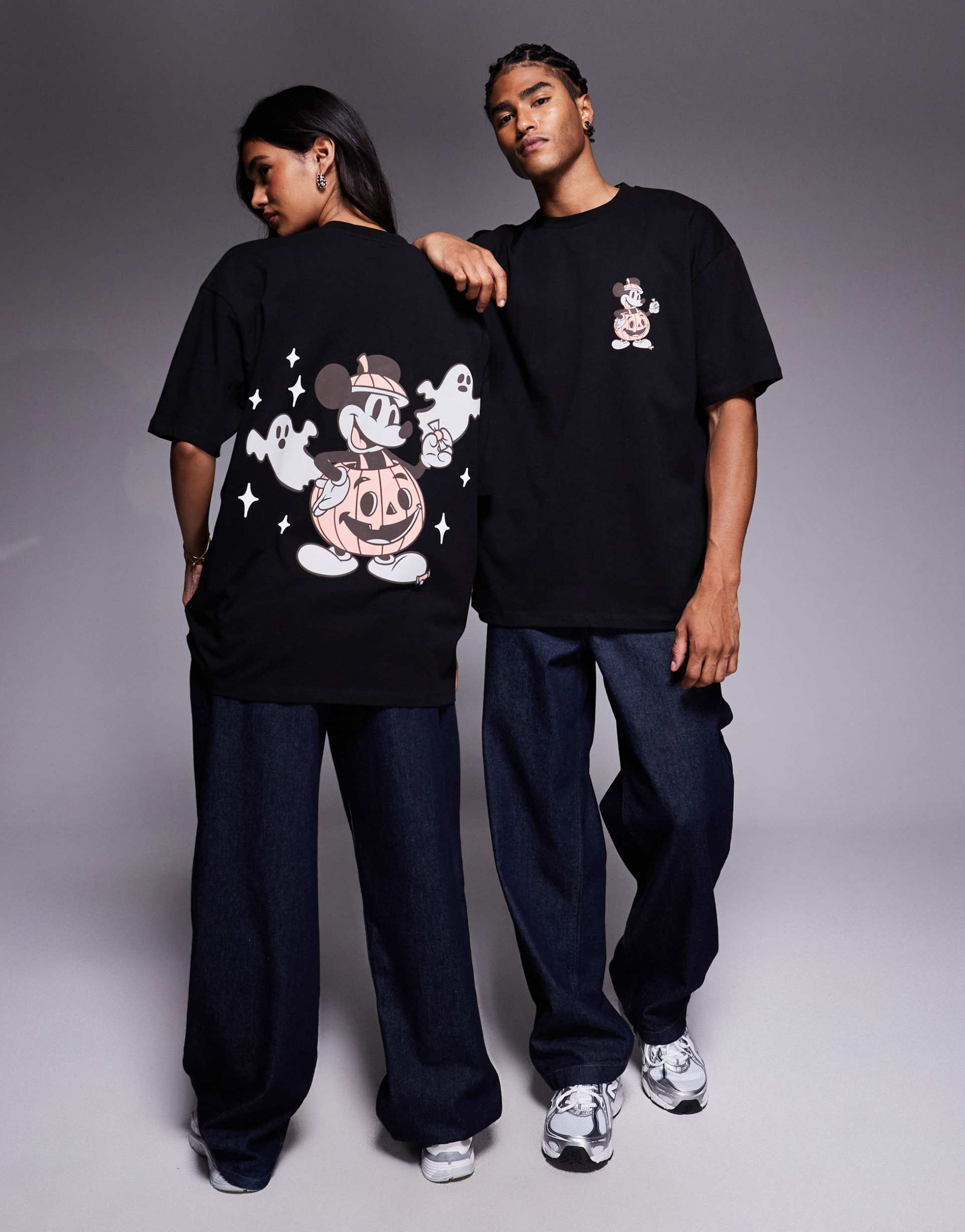 asos design unisex disney halloween oversized t-shirt with mickey prints in black