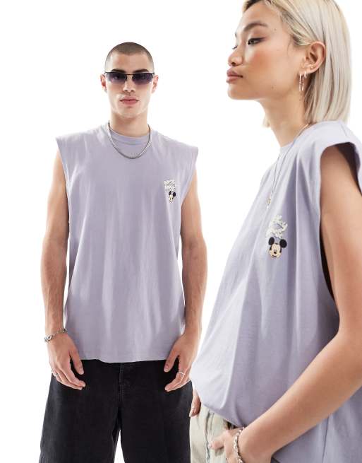 ASOS DESIGN - Unisex - Disney - Oversized tanktop med 'Mickey Mouse'-print i vasket blå