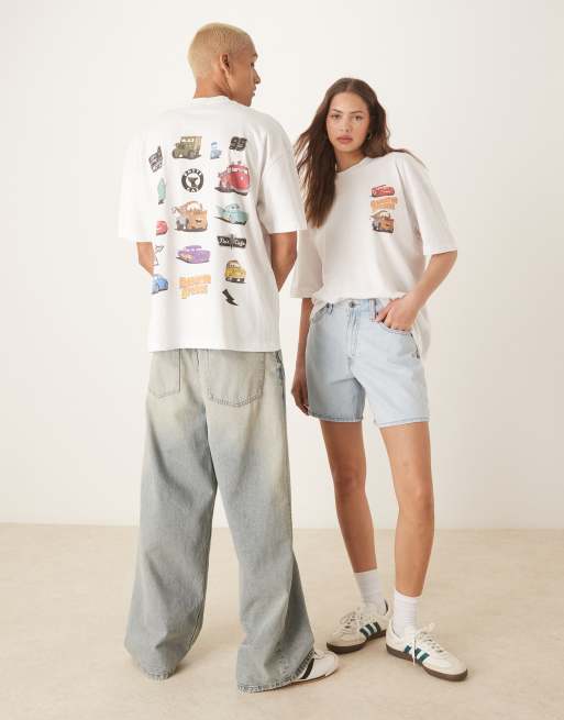 ASOS DESIGN Unisex – Disney Pixar – Biały T-shirt oversize z nadrukiem z motywem filmu „Auta”