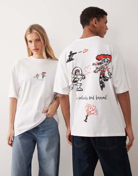 ASOS DESIGN Unisex Disney Pixar valentines oversized tee with Toy story prints in white - view 1