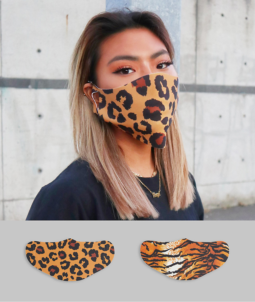 ASOS DESIGN – Unisex – Djurmönstrad ansiktsmask i 2-pack-Flerfärgad