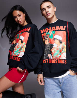 unisex extreme oversized sweatshirt with WHAM! Christmas print in black