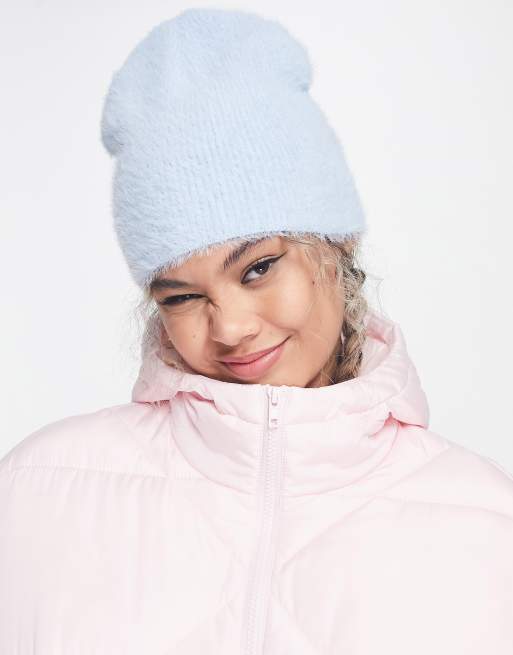 ASOS DESIGN Unisex fluffy skull beanie in baby blue | ASOS