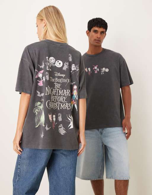 ASOS DESIGN - Unisex - Forvasket sort oversized T-shirt med Disneys Nightmare Before Christmas-print