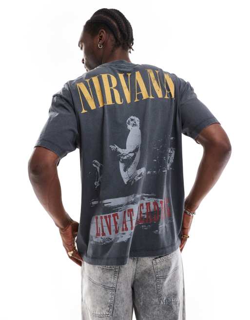 ASOS DESIGN - Unisex - Forvasket sort oversized t-shirt med licenseret Nirvana-bandprint, 3 af 4