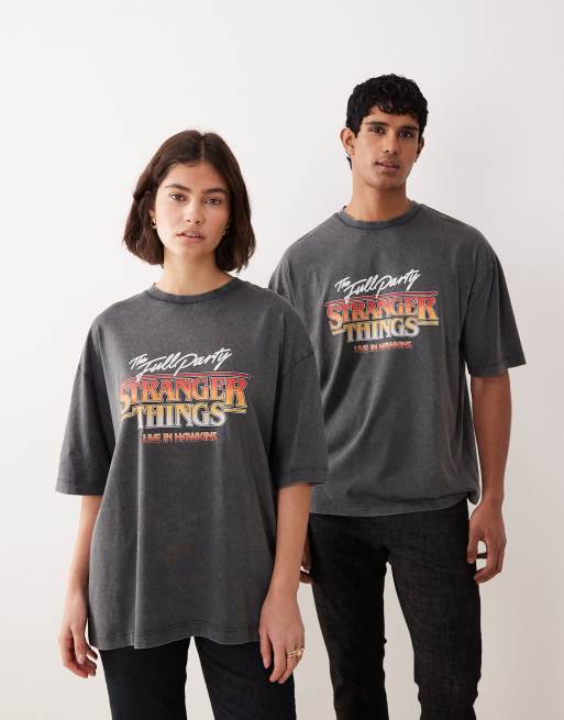 ASOS DESIGN - Unisex - Forvasket sort oversized T-shirt med retro Stranger Things-print