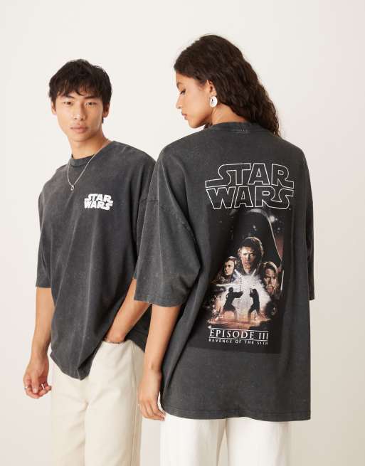 ASOS DESIGN - Unisex - Forvasket sort oversized T-shirt med Star Wars Episode II-print