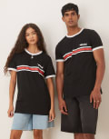 [ASOS DESIGN] ASOS DESIGN unisex Gola regular fit t-shirt with stripe detail in black M BLACK