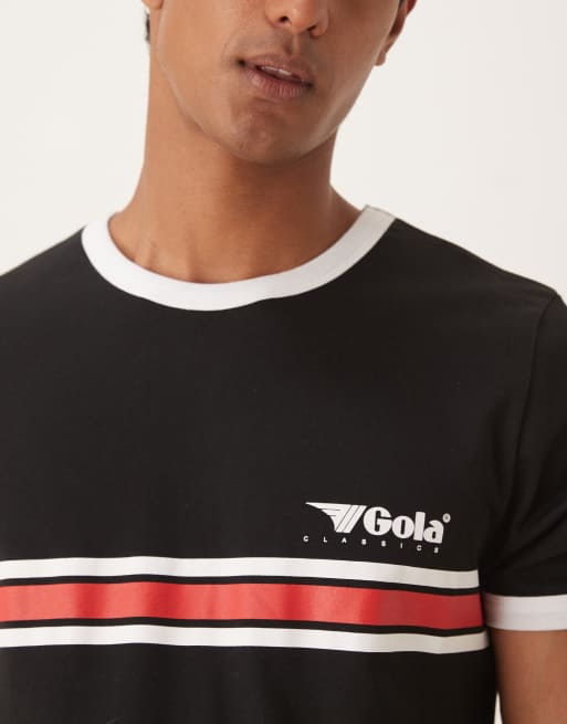 ASOS DESIGN unisex Gola regular fit t-shirt with stripe detail in black, 3 of 4