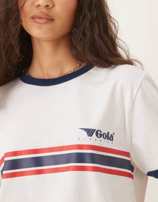 ASOS DESIGN unisex Gola regular fit t-shirt with stripe detail in white , 2 of 4
