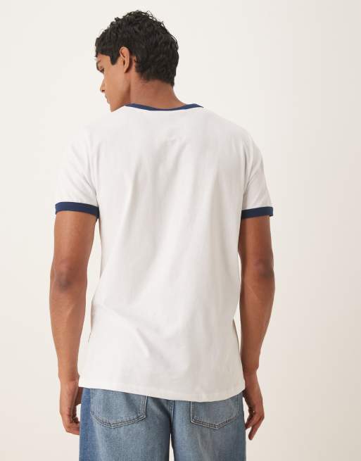 ASOS DESIGN unisex Gola regular fit t-shirt with stripe detail in white , 3 of 4