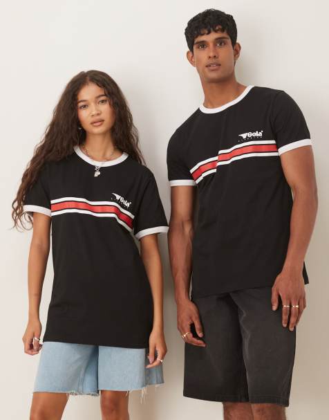 ASOS DESIGN Unisex Gola regular fit t-shirt with stripe details in black - view 1
