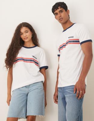 Asos Design Unisex Gola Regular Fit T-shirt With Stripe Details In White