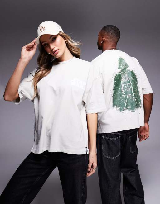 ASOS DESIGN - Unisex - Grå og oversized T-shirt med firkantet pasform og licenseret Star Wars Darth Vader-print, 4 af 4