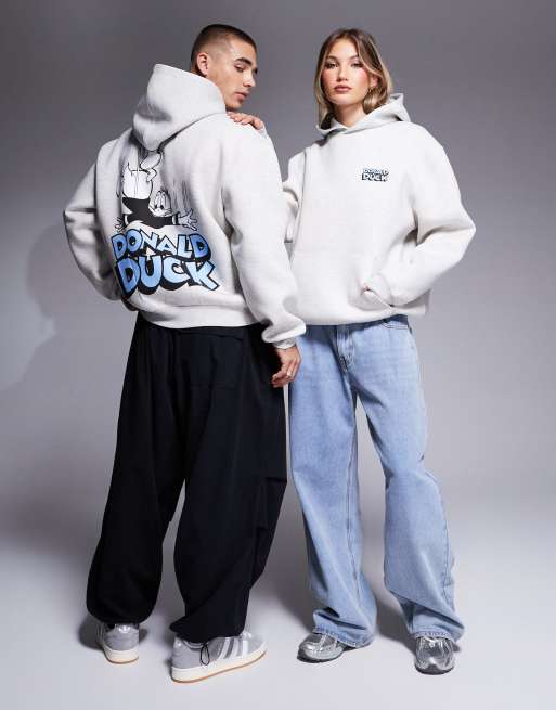 ASOS DESIGN - Unisex - Gråmeleret oversized hættetrøje med 'Disney Anders And'-print i scuba-materiale