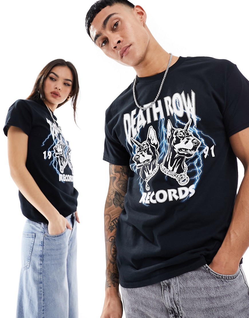 ASOS DESIGN unisex graphic license t-shirt in black with Death Row Records prints-Grey