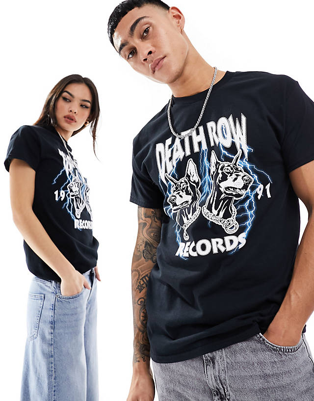 ASOS DESIGN - unisex graphic license t-shirt in black with death row records prints