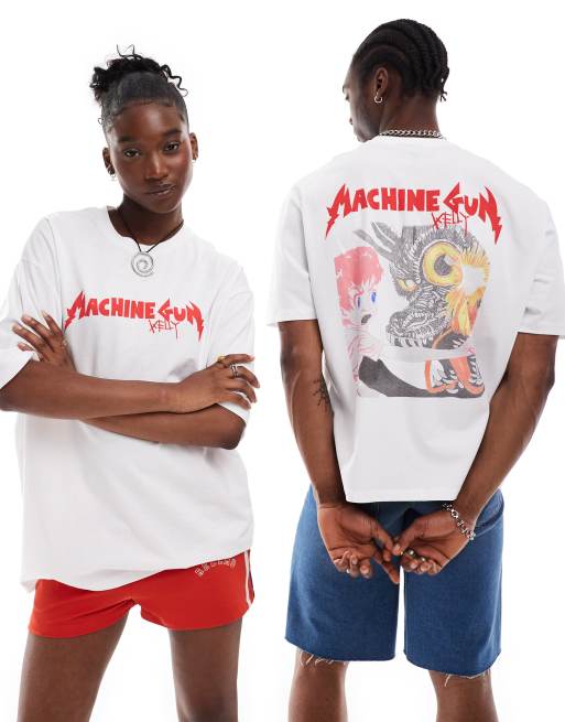 FhyzicsShops DESIGN unisex graphic license tee in white with Machine Gun Kelly prints