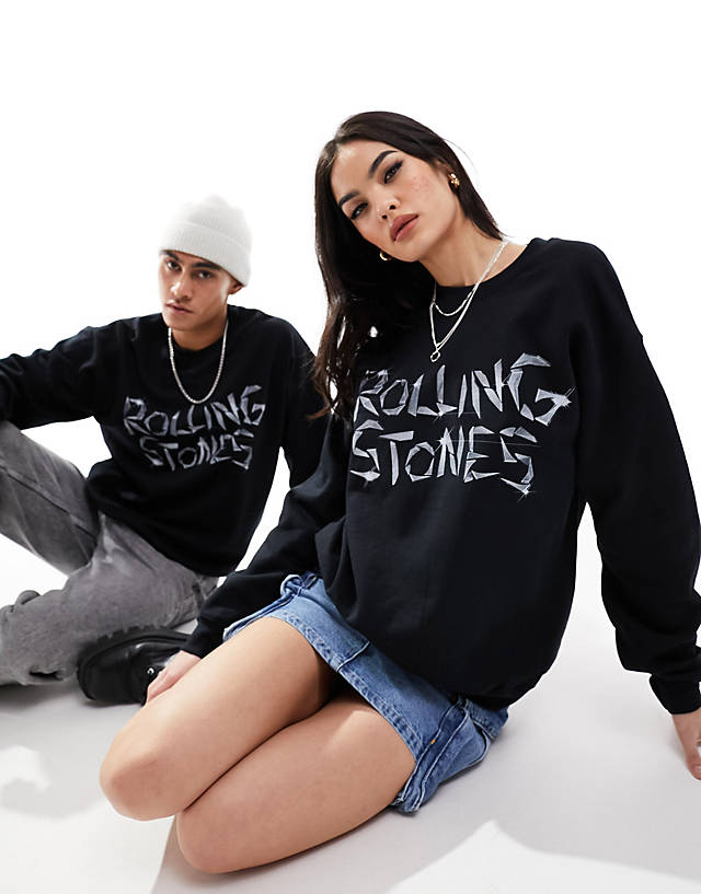 ASOS DESIGN - unisex graphic sweatshirt in black with the rolling stones logo print