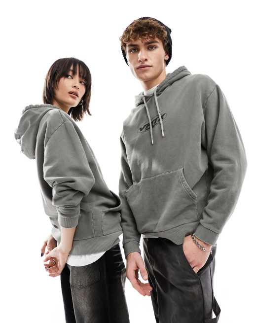 ASOS DESIGN – Unisex – Gråtvättad huvtröja i oversize med tryck på bröstet