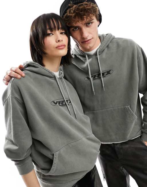 ASOS DESIGN – Unisex – Gråtvättad huvtröja i oversize med tryck på bröstet, 4 av 4