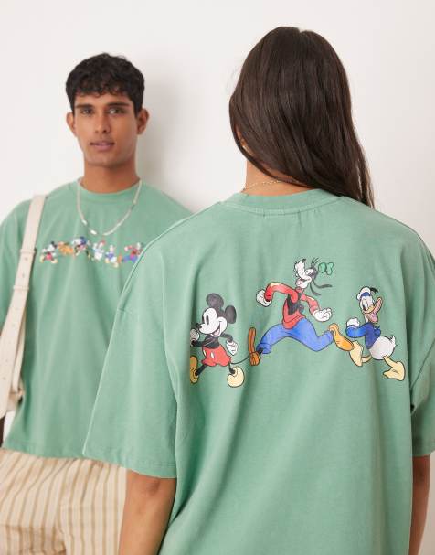 ASOS DESIGN – Unisex – Grön, tvättad t-shirt i oversized fit med Disneys Musse Pigg-tryck - view 1