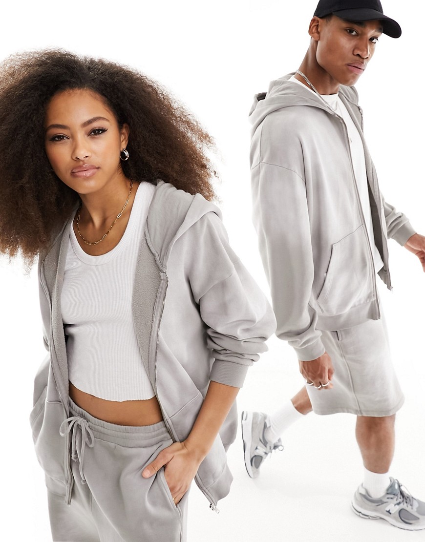 Asos Design Unisex Hoodie In Washed Brown - Part Of A Set In White